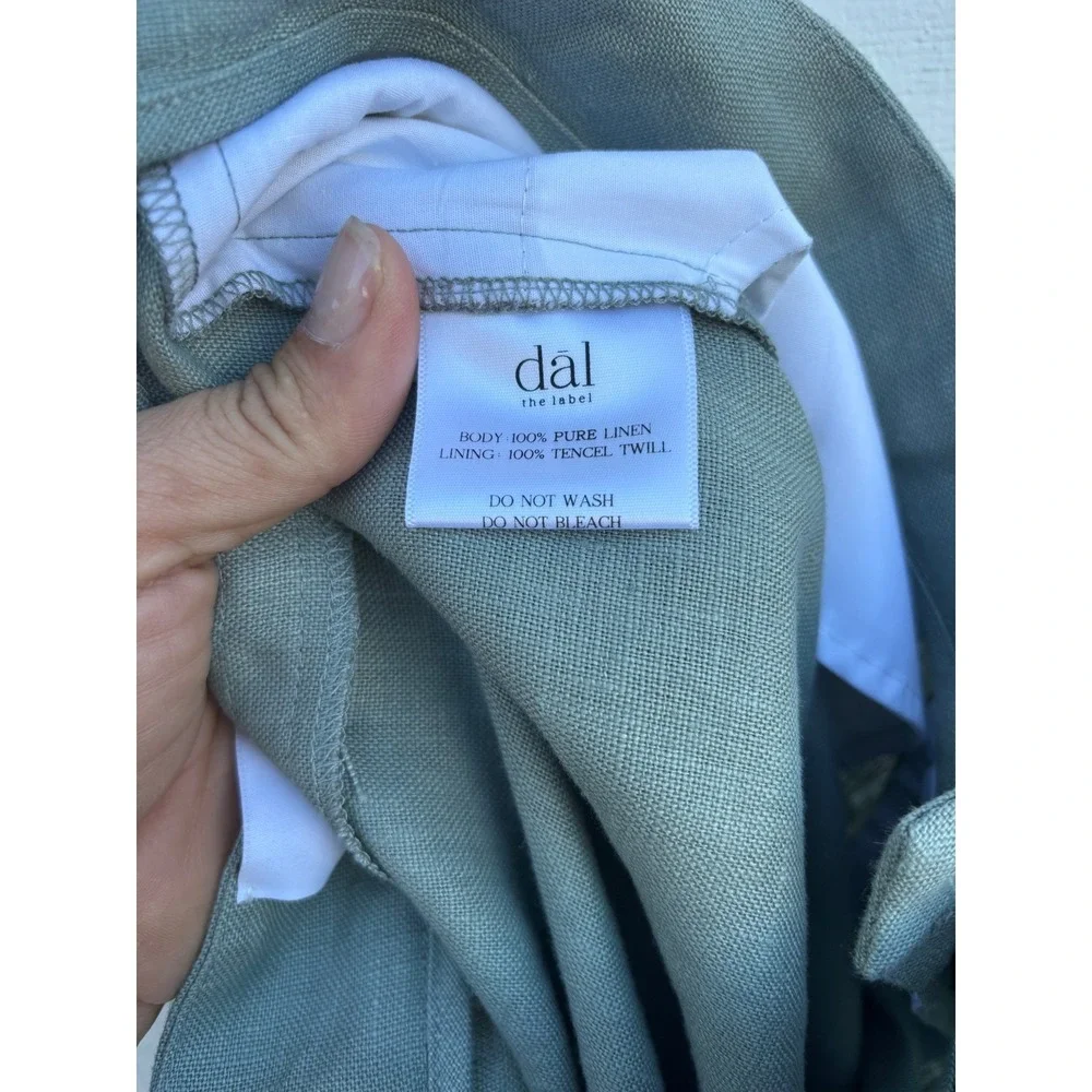 Dāl The Label Linen Wide Leg Pleated Sage Green High Rise Tailored Pants Sz‎ 8 - Picture 4 of 7